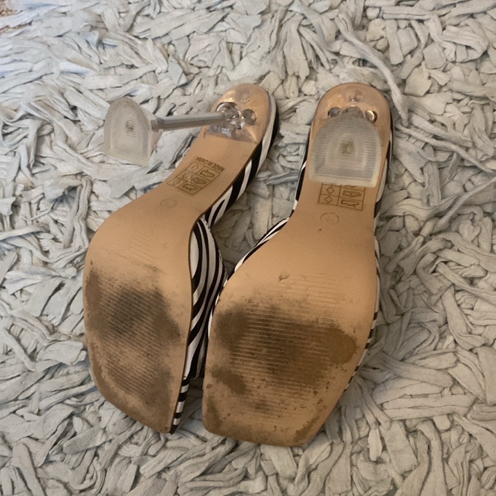 Zebra Pu Square Toe High Cake Stand Heeled Mules - Picture 7 of 7